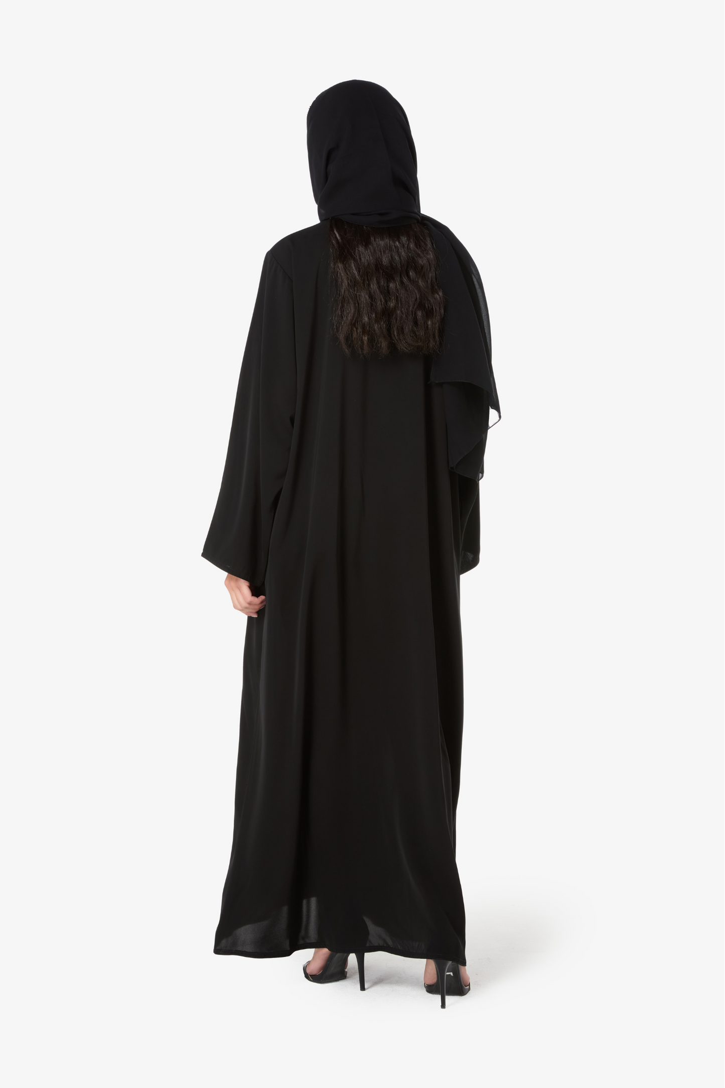 Stylish Black Open Abaya with Floral Detail