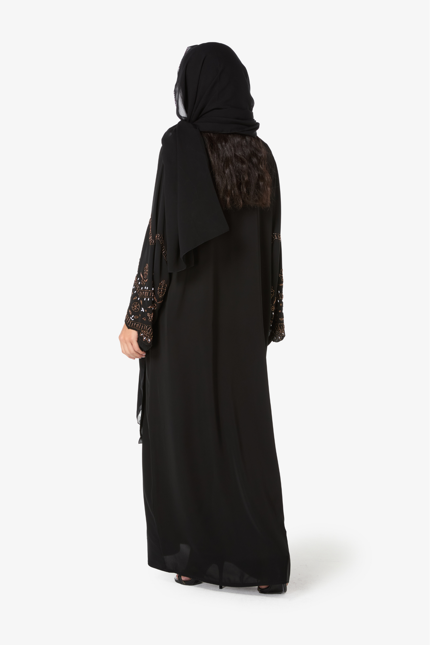 Modest Black Abaya and Scarf Set with Embroidered Sleeves
