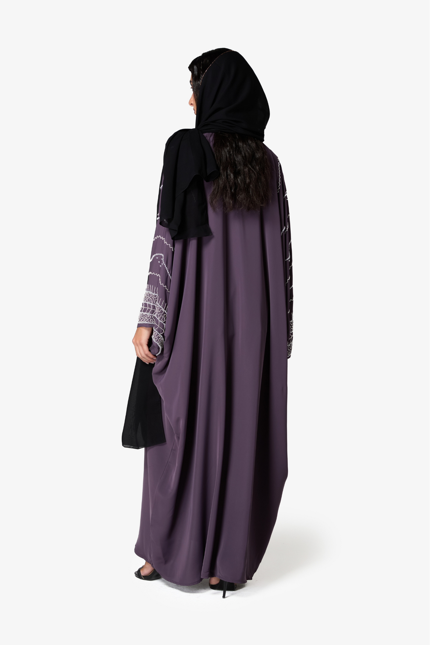 Elegant Plum Embroidered Abaya with Black Sheilah