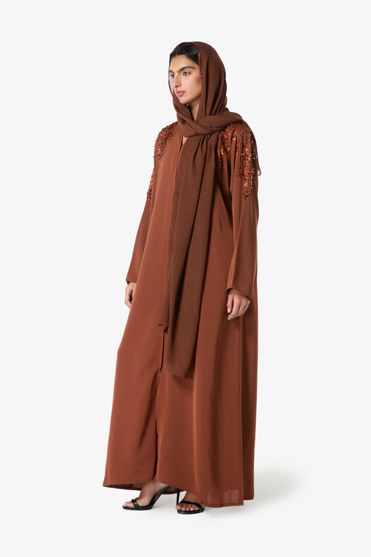 Burnt Copper Embellished Shoulder Abaya