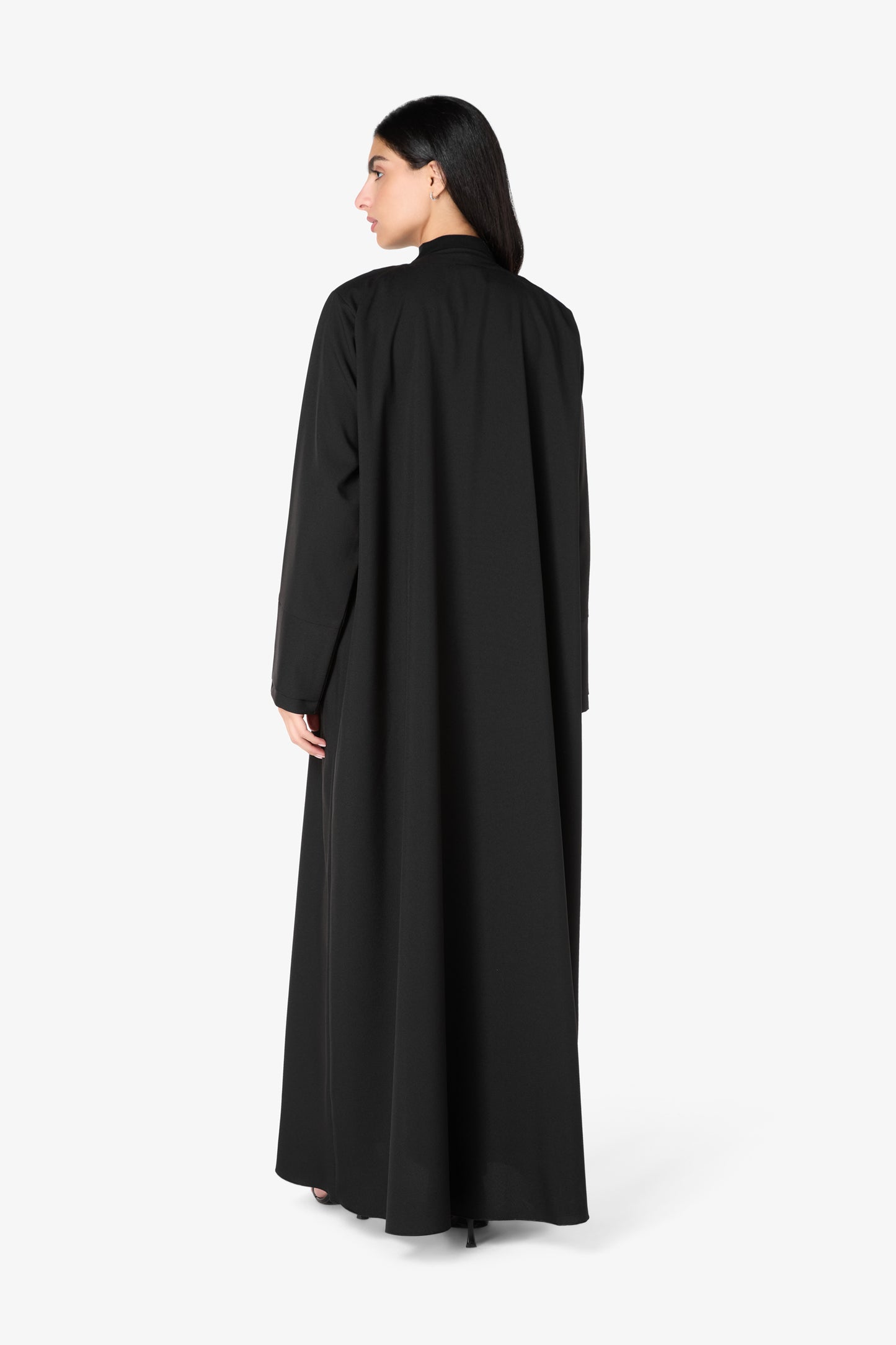 AMAALEEY | Black Layered Shell-Button Abaya