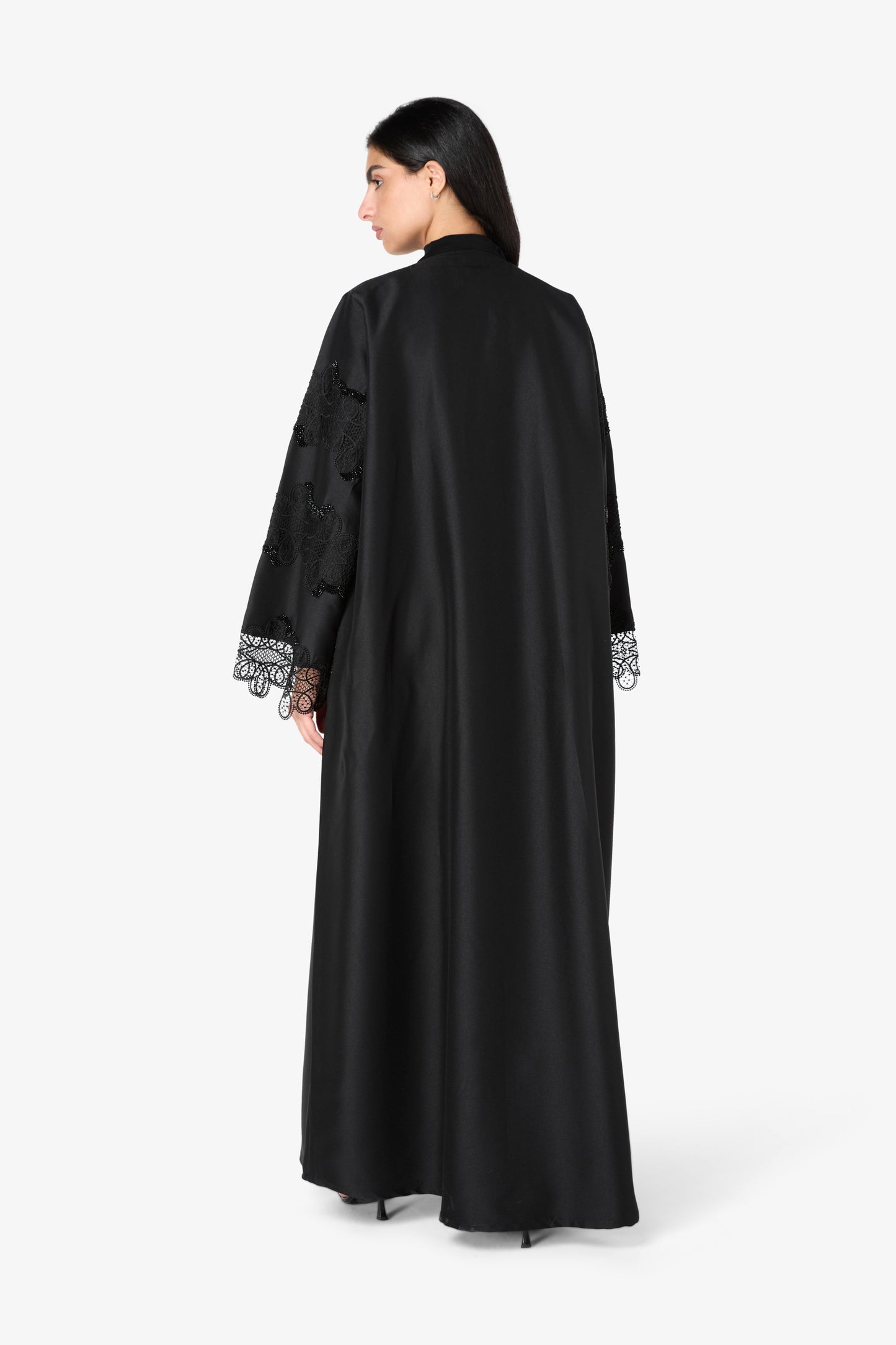 AMAALEEY | Black Lace Beaded Abaya