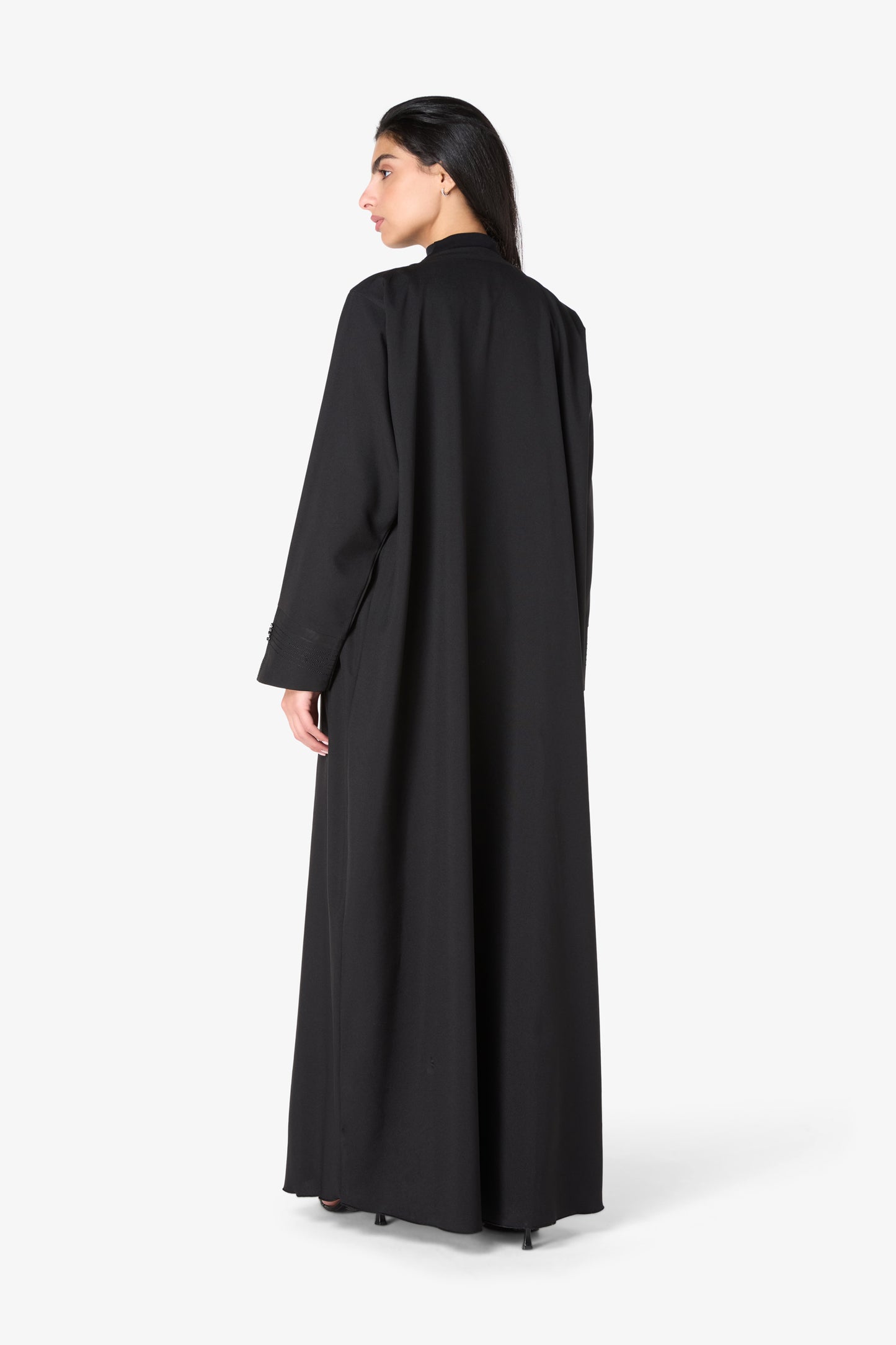 AMAALEEY | Black Embroidered V-Neck Abaya