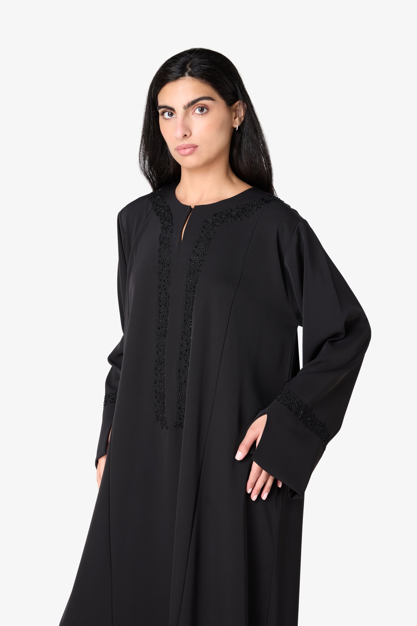 AMAALEEY | Refined Beaded Black Abaya