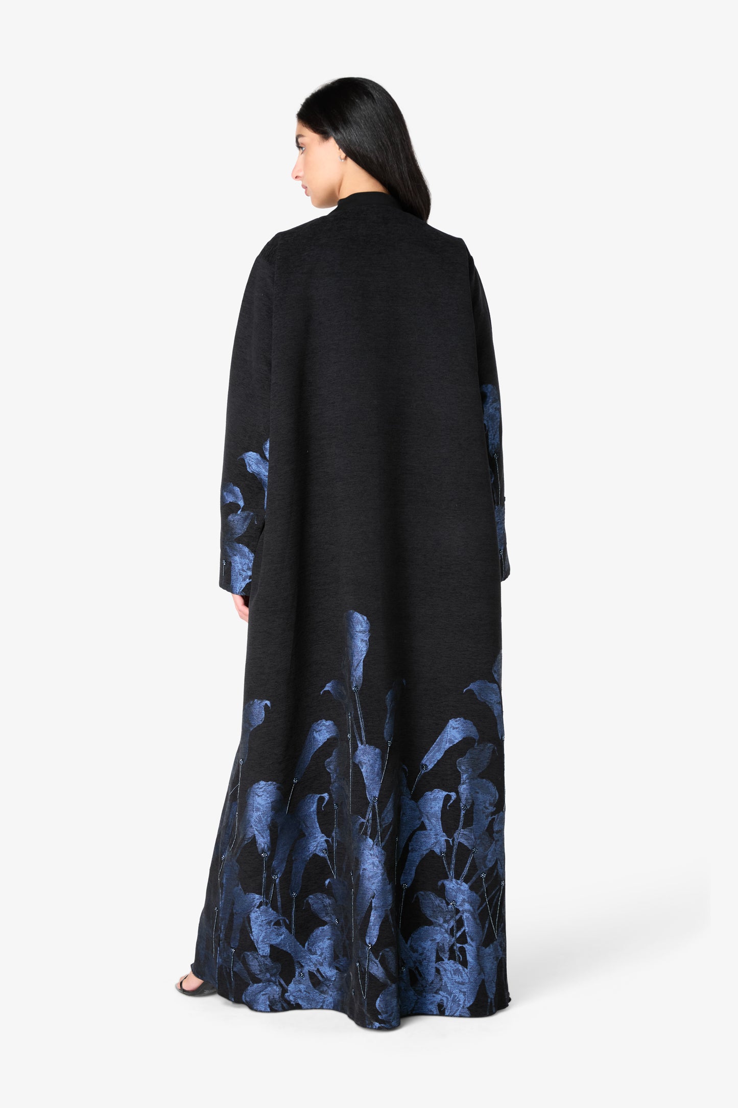 AMAALEEY | Blue Calla Lily Design Black Abaya