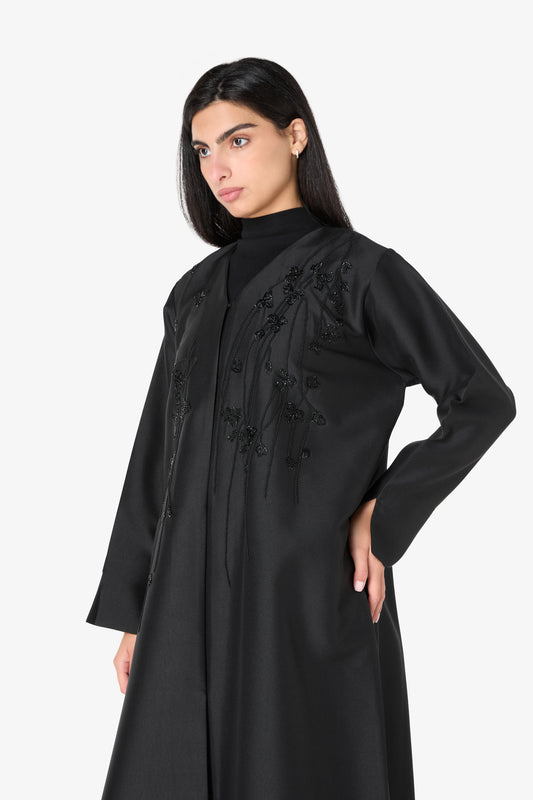 AMAALEEY | Black Floral Beaded Abaya