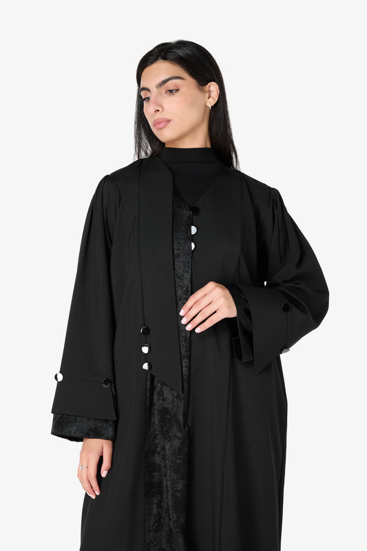 AMAALEEY | Black Button Abaya