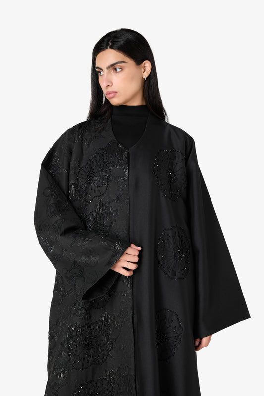 AMAALEEY | Asymmetrical Floral Embroidered Abaya