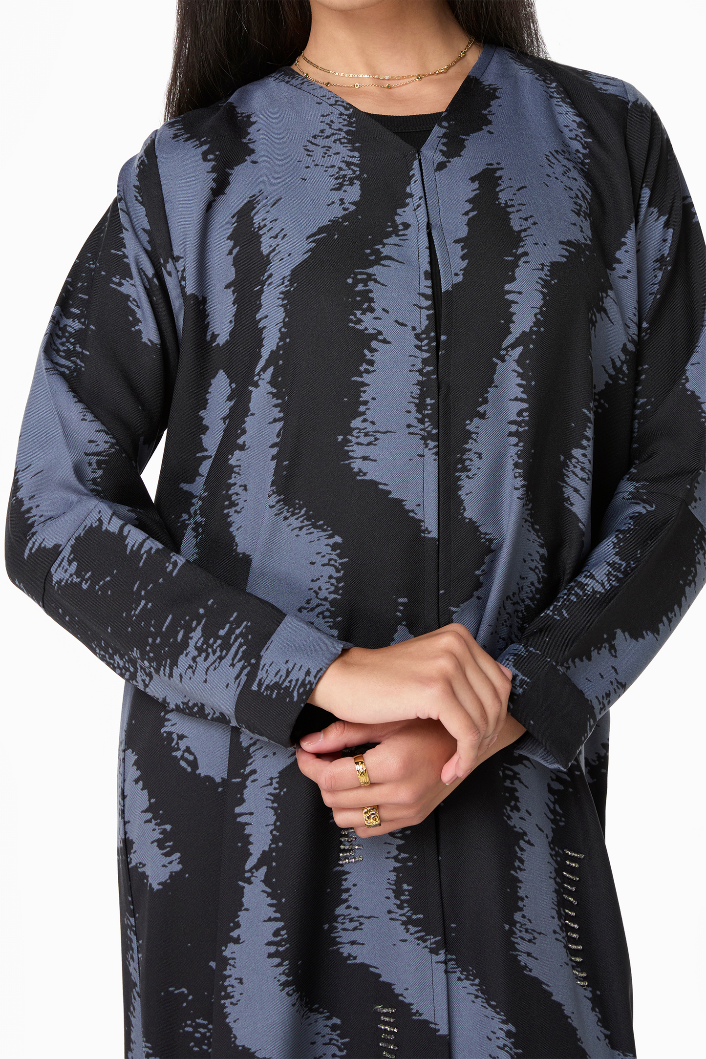 Contemporary Printed Abaya in Black & Blue