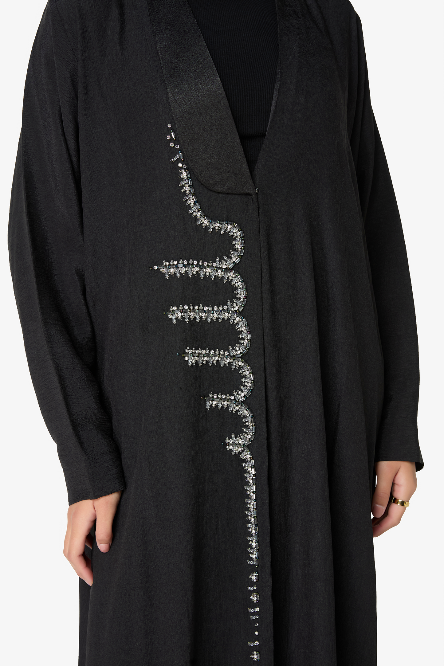 Black Embellished Abaya with Elegant Crystal Cascade Design