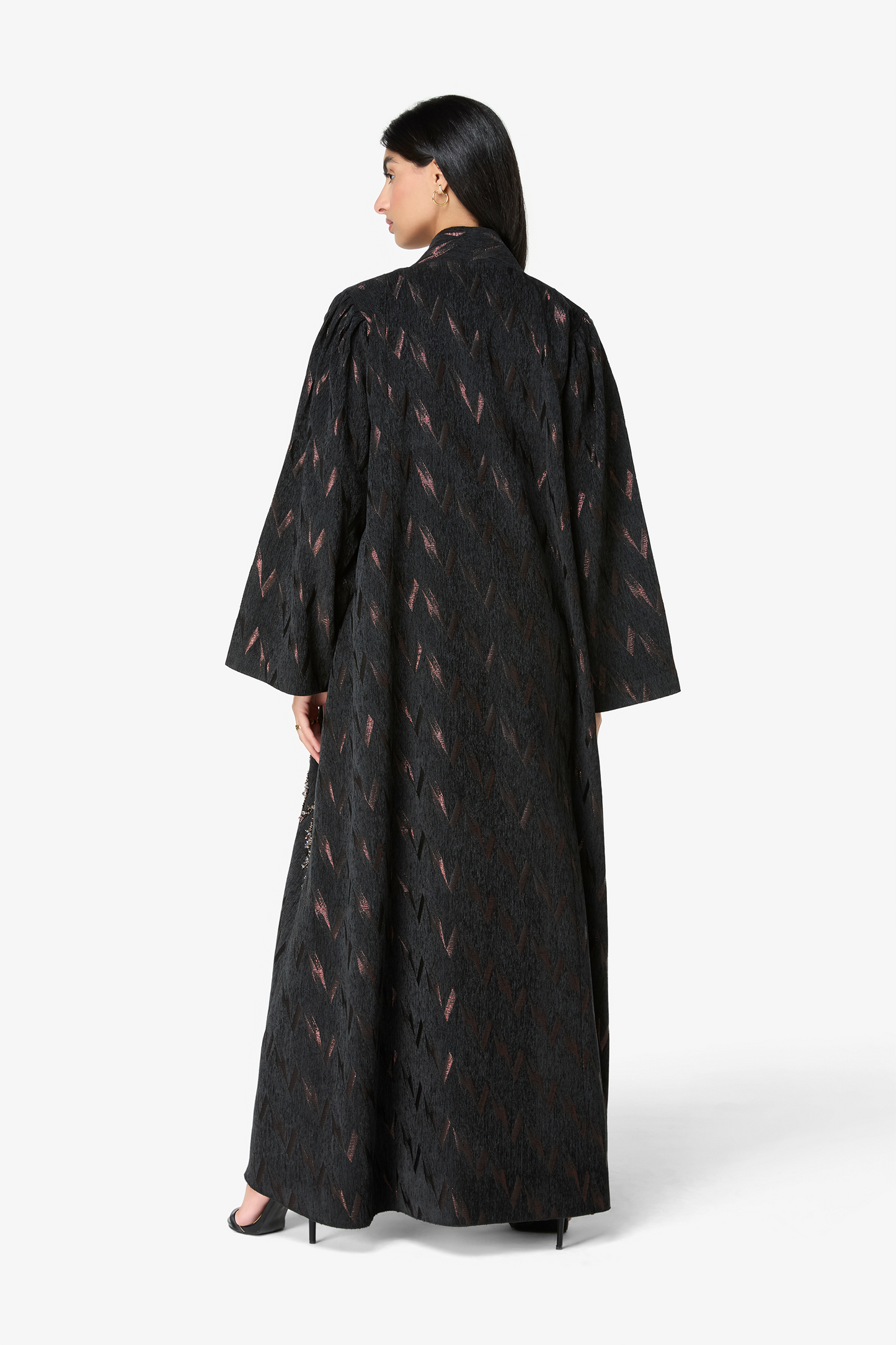 Embellished Black Textured Abaya