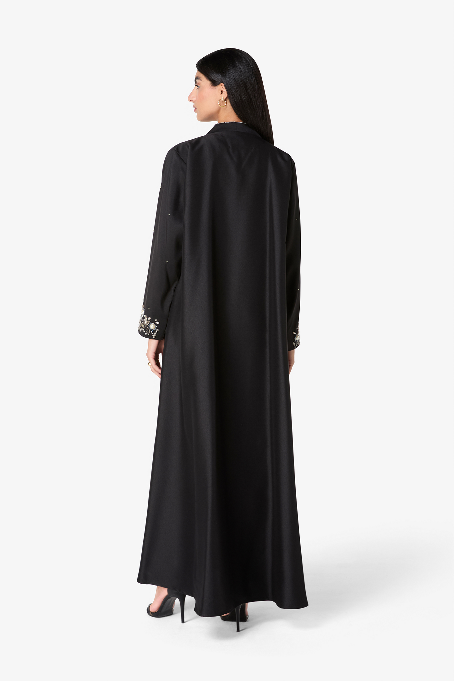 Black Embellished Abaya with Elegant Beaded Cuffs