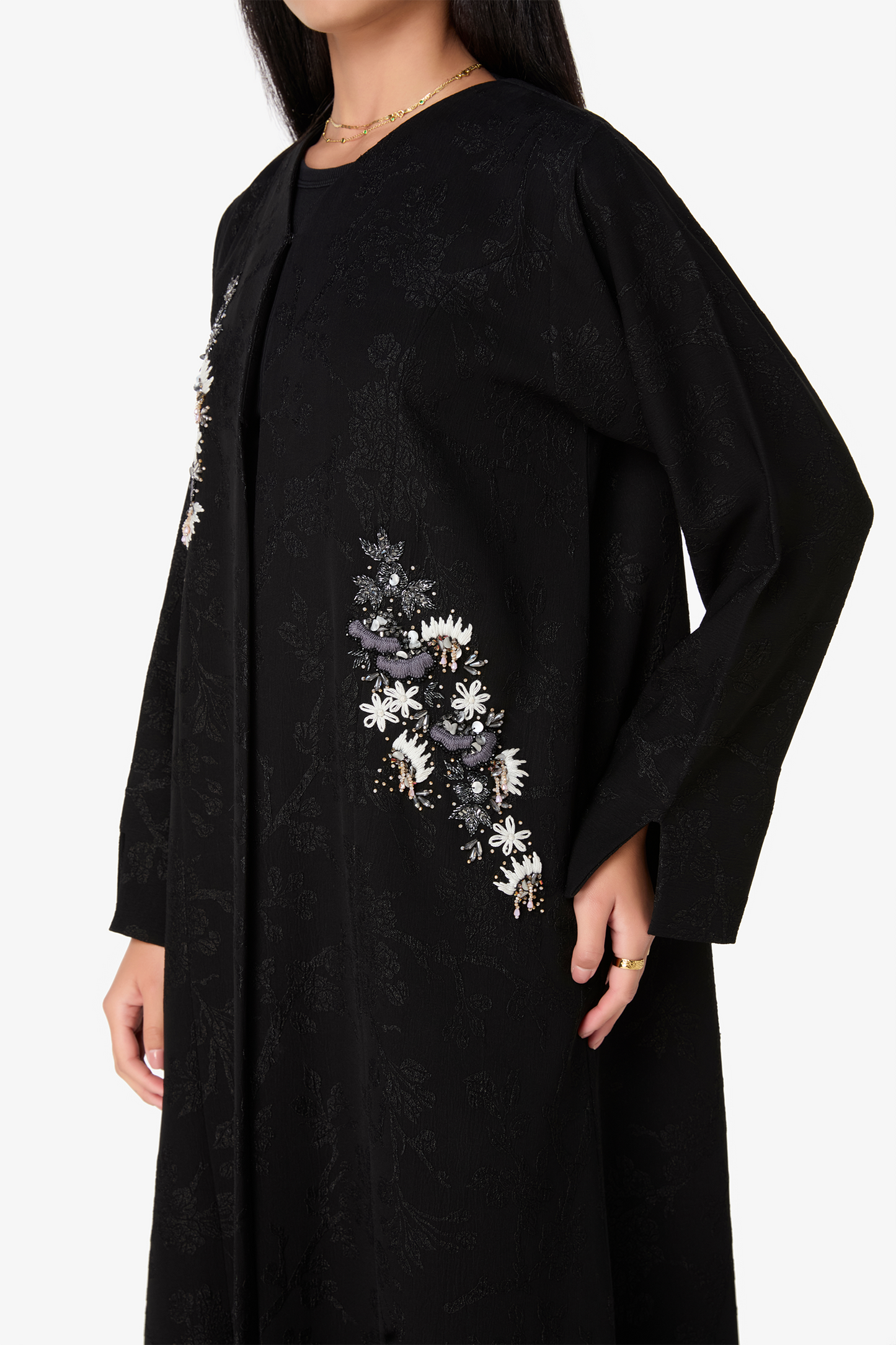 Embellished Black Printed Abaya