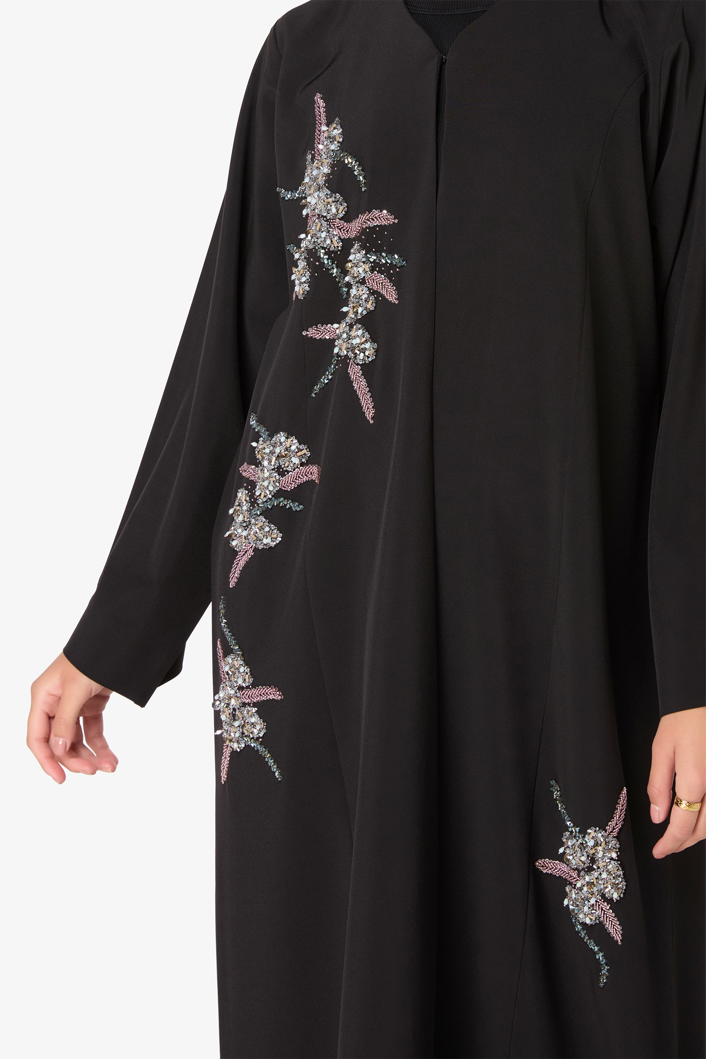 Stylish Black Floral Embellished Abaya