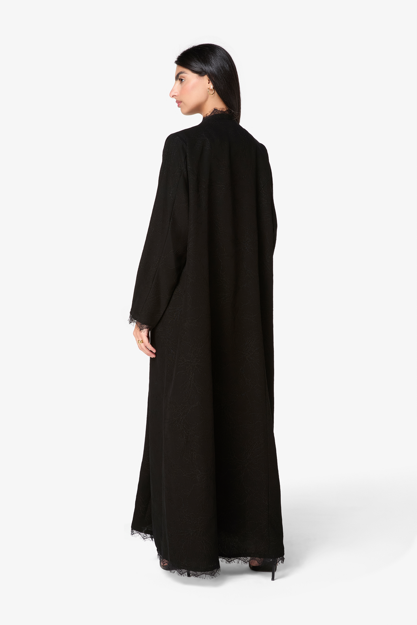Black Lace-Trimmed Abaya