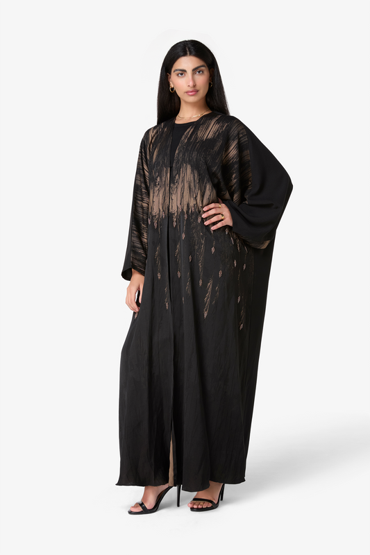 Black & Gold Sheer Embroidered Abaya