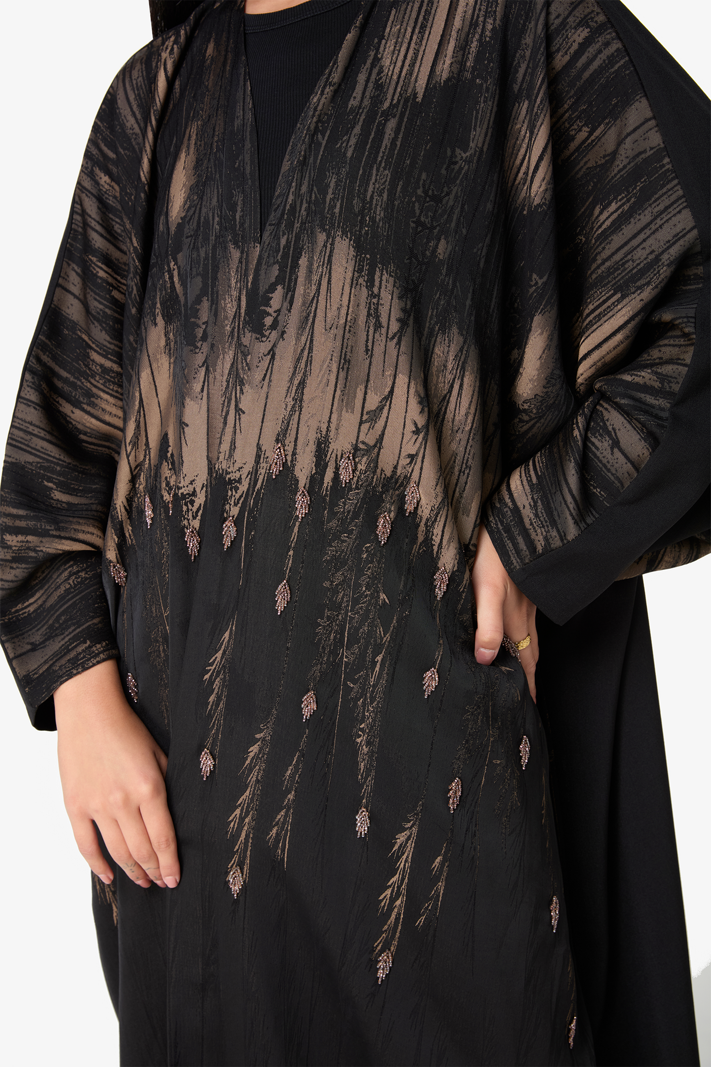 Black & Gold Sheer Embroidered Abaya