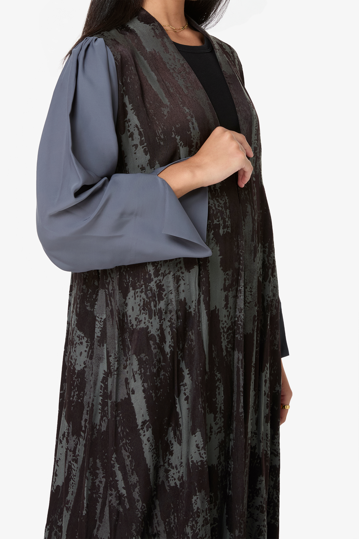 Modern Abstract Print Abaya with Contrast Sleeves
