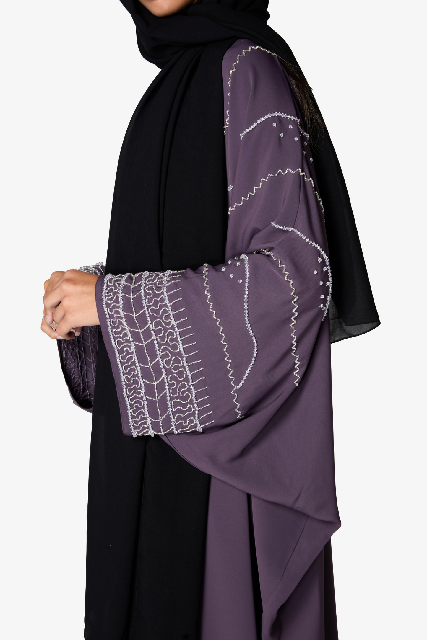 Elegant Plum Embroidered Abaya with Black Sheilah