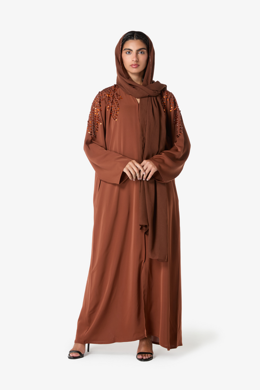 Burnt Copper Embellished Shoulder Abaya