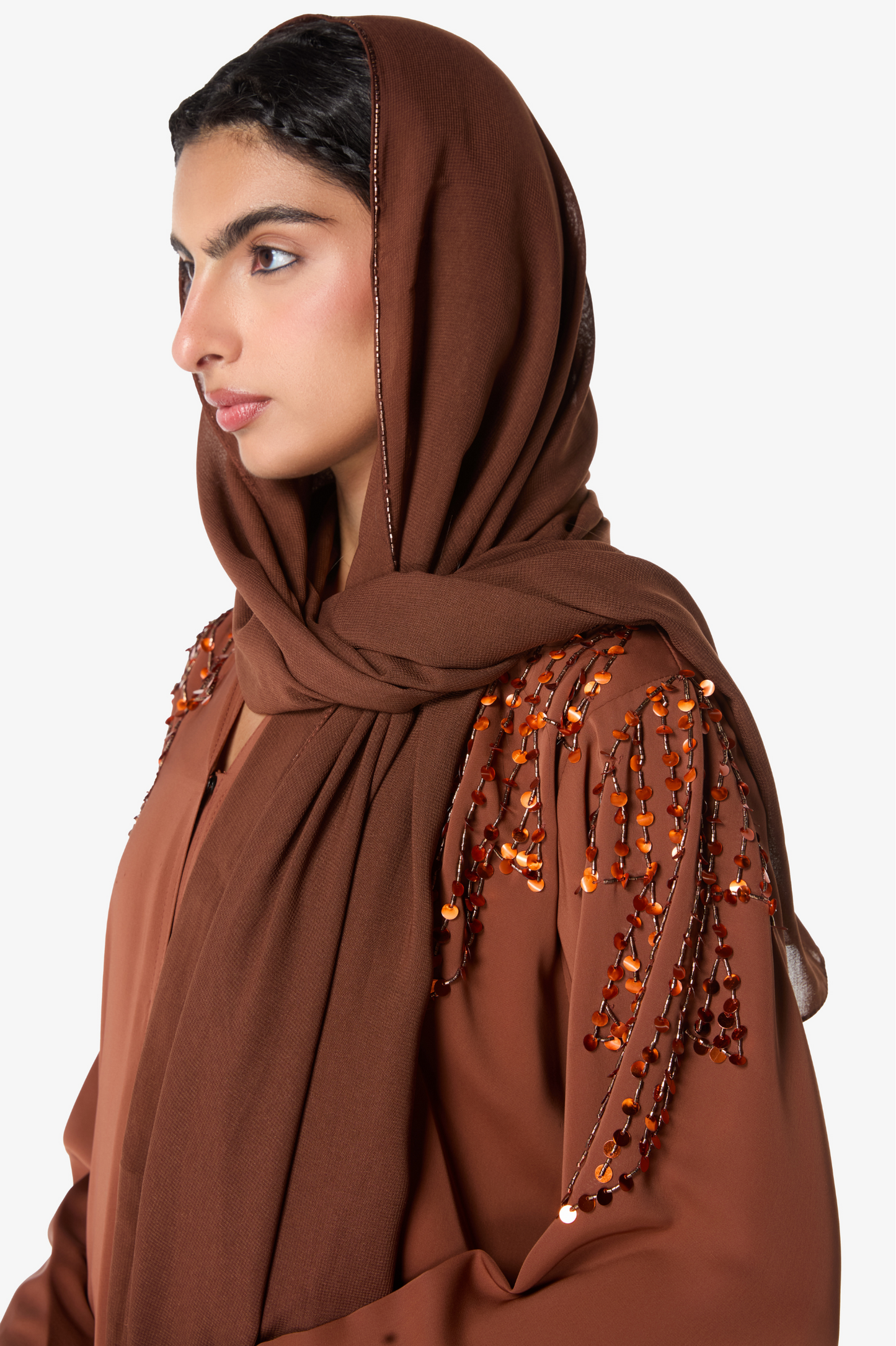 Burnt Copper Embellished Shoulder Abaya