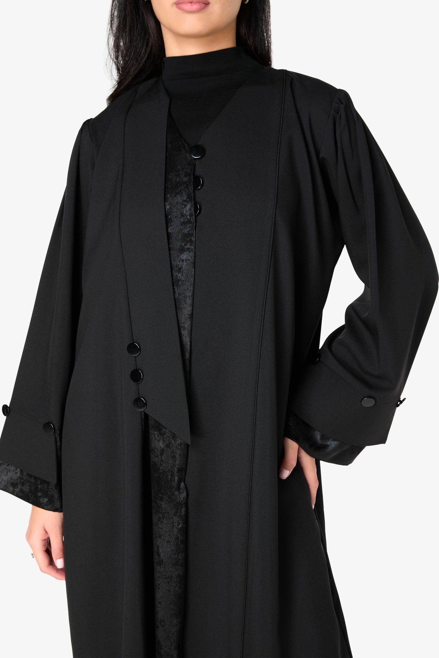 AMAALEEY | Black Button Abaya