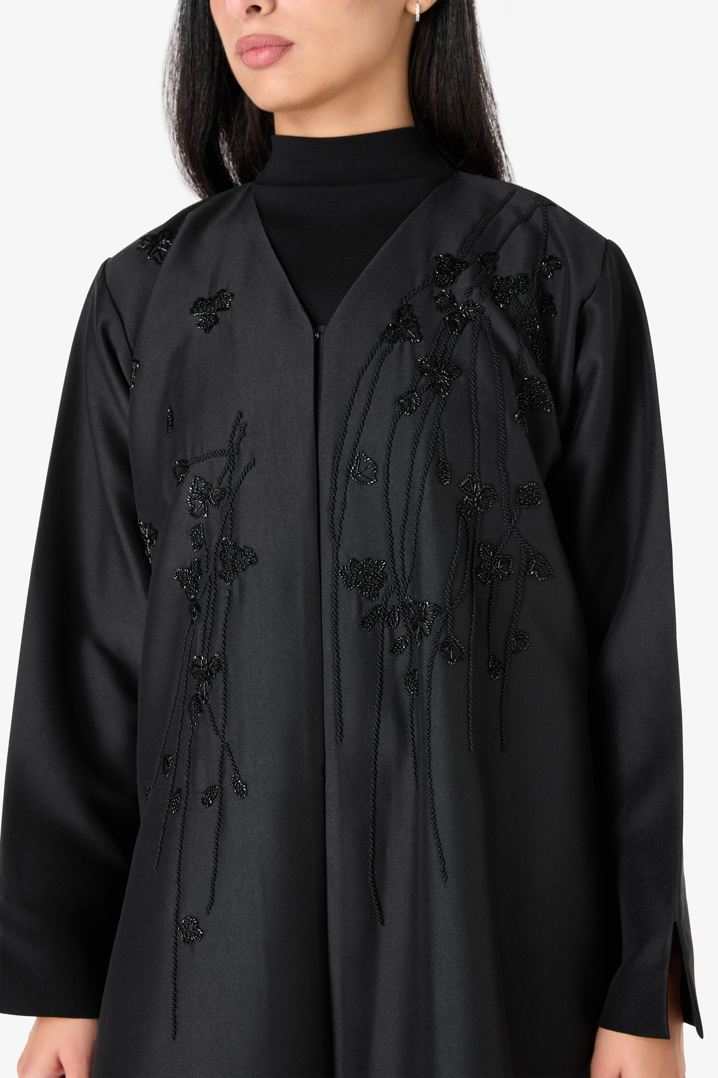 AMAALEEY | Black Floral Beaded Abaya