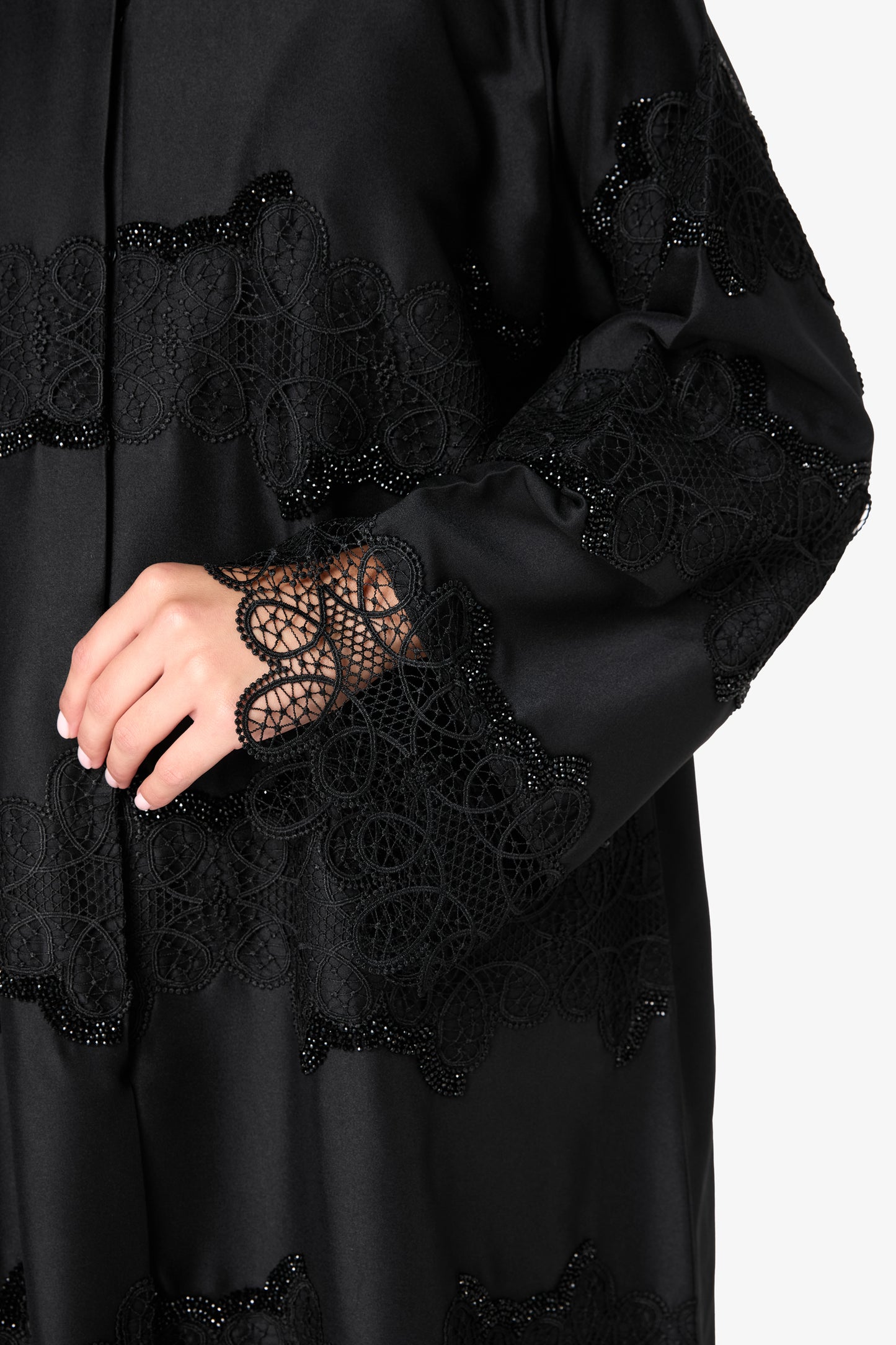 AMAALEEY | Black Lace Beaded Abaya
