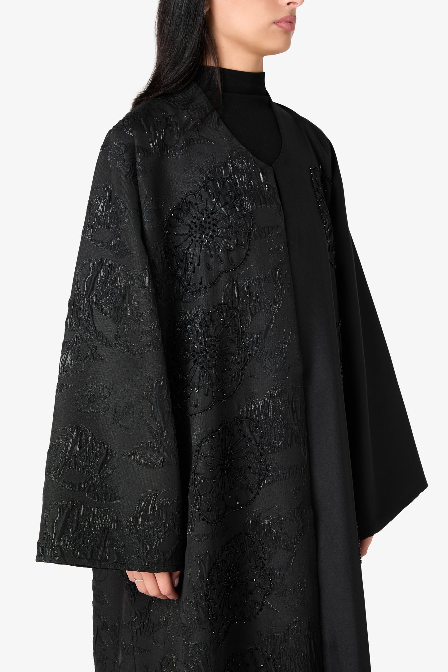 AMAALEEY | Asymmetrical Floral Embroidered Abaya