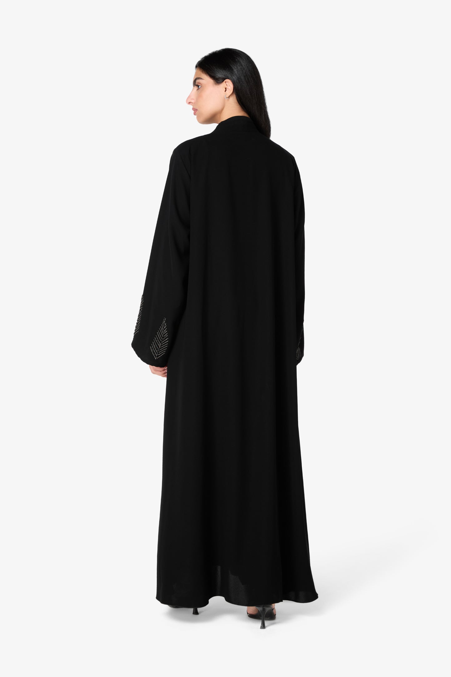 AMAALEEY | Silver Fern Leaf Embroidered Abaya