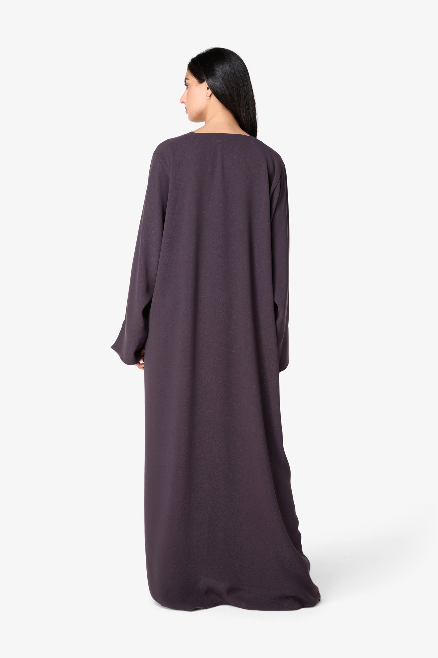 Midnight Plum Shimmer Abaya – Loose Fit Maxi Dress with Keyhole Detail