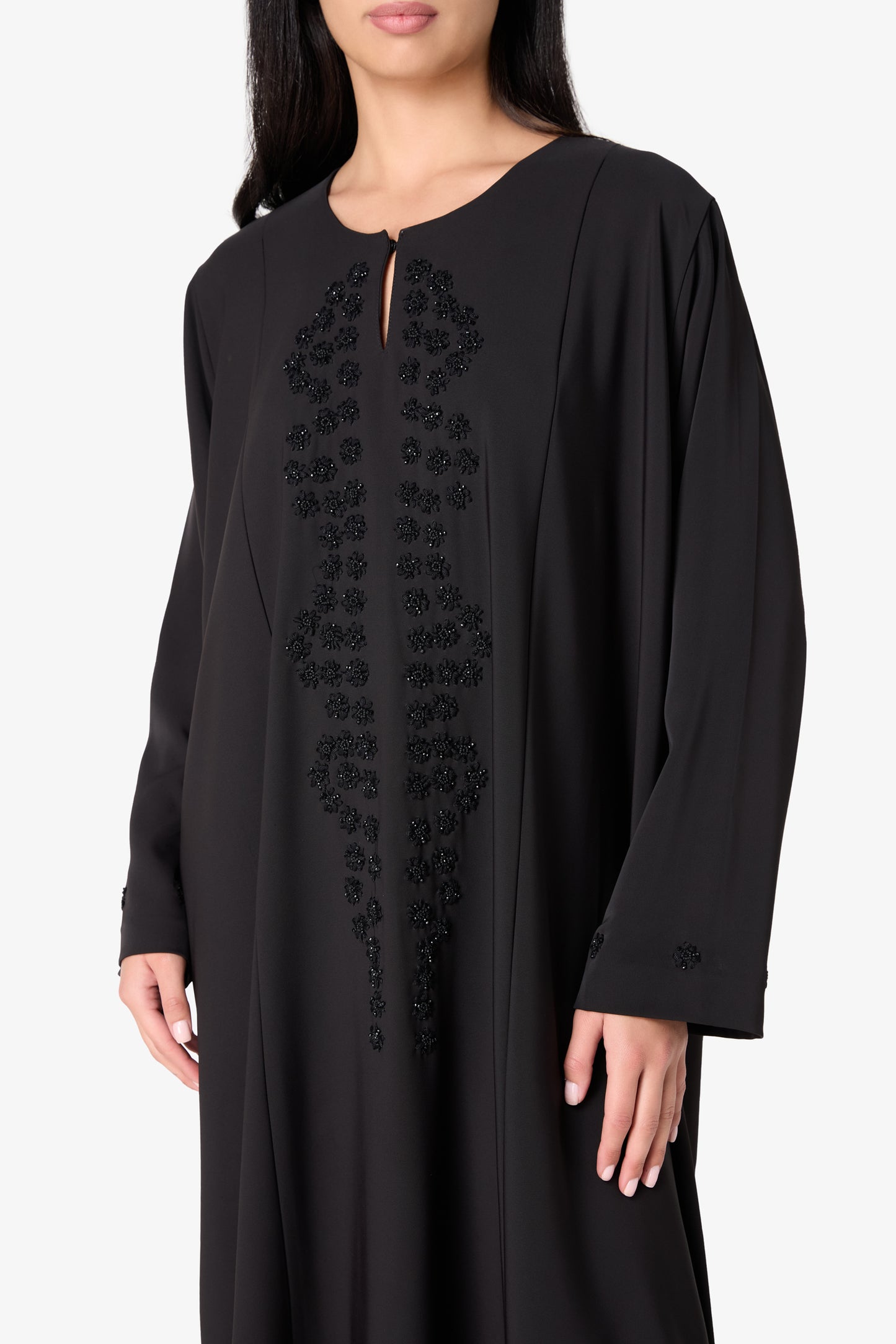 AMAALEEY | Beaded Neckline Black Abaya