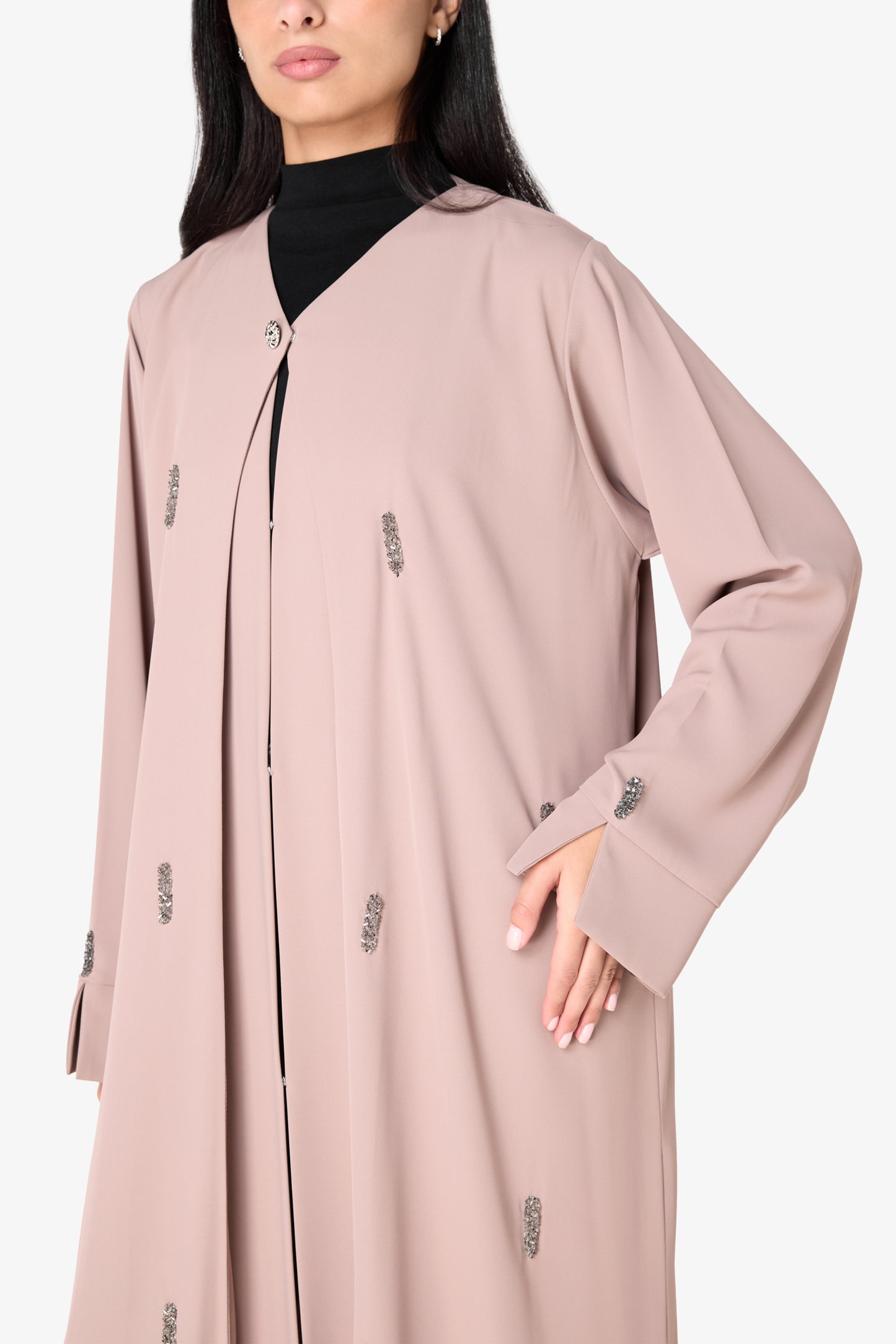 AMAALEEY | Beige Beaded Open Abaya