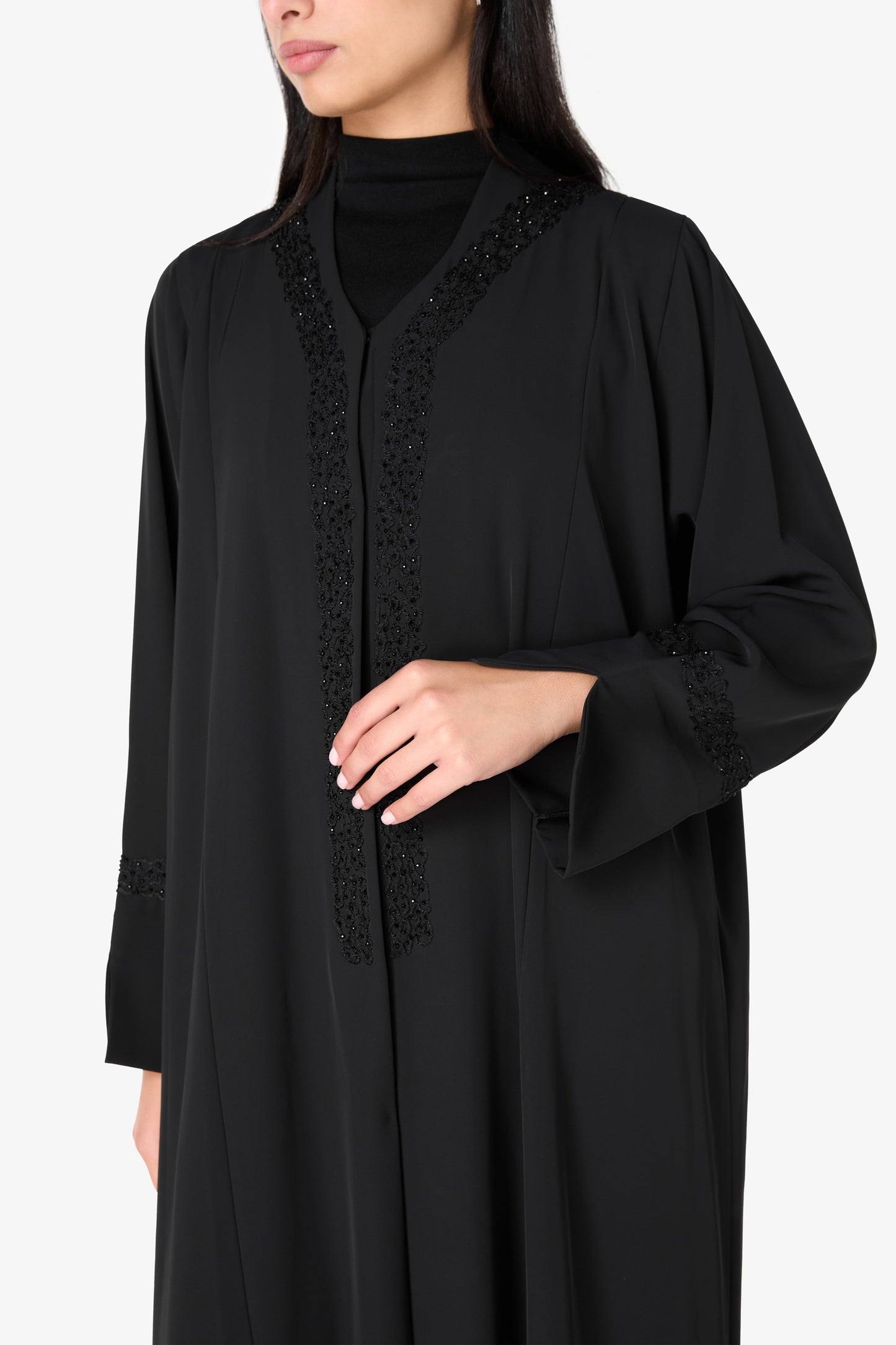 AMAALEEY | Black Textured V-Neck Abaya