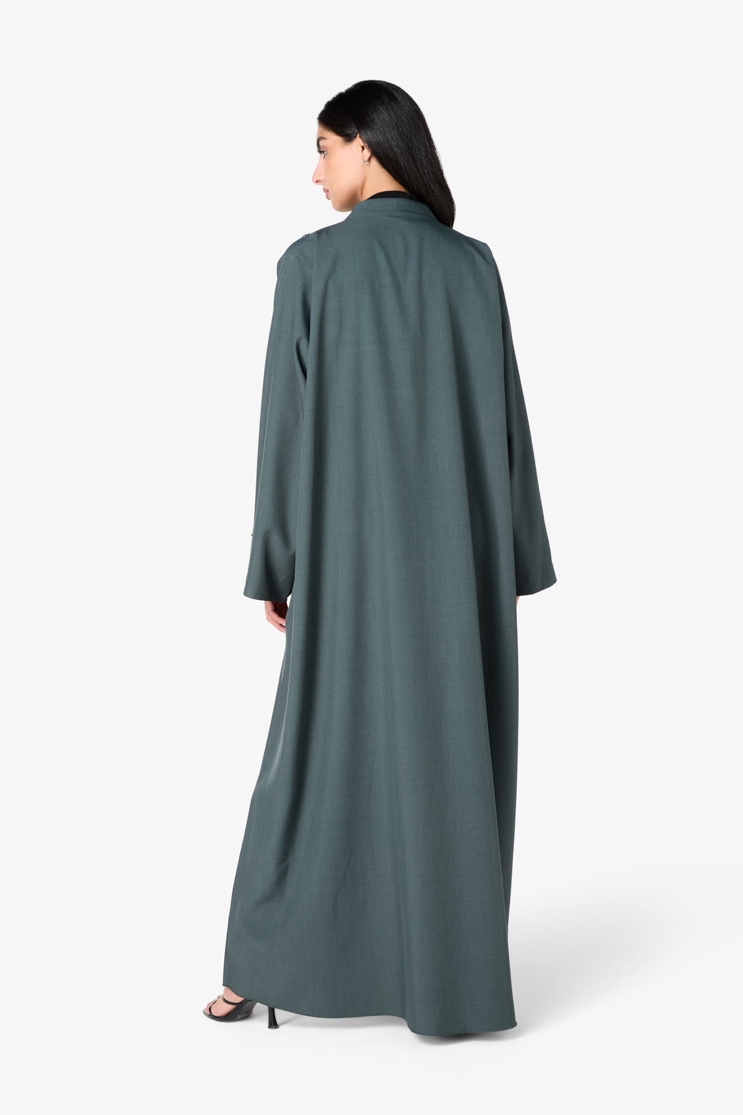 AMAALEEY | Slate Green Embellished Open Abaya