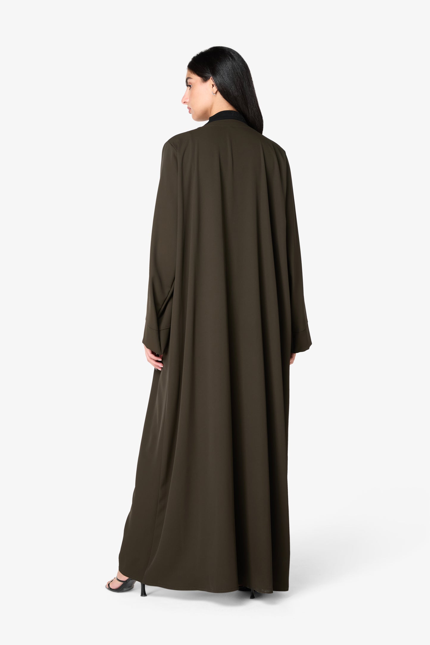 AMAALEEY | Olive Crepe Open Abaya