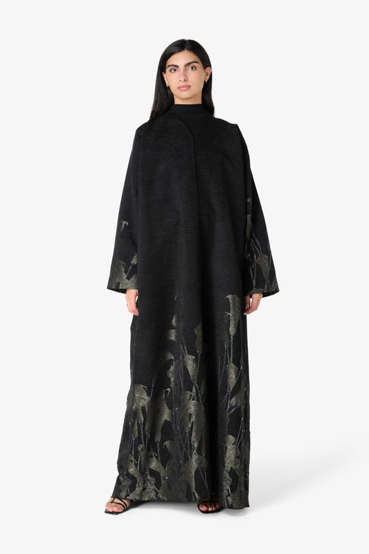 AMAALEEY | Olive Calla Lily Pattern Abaya