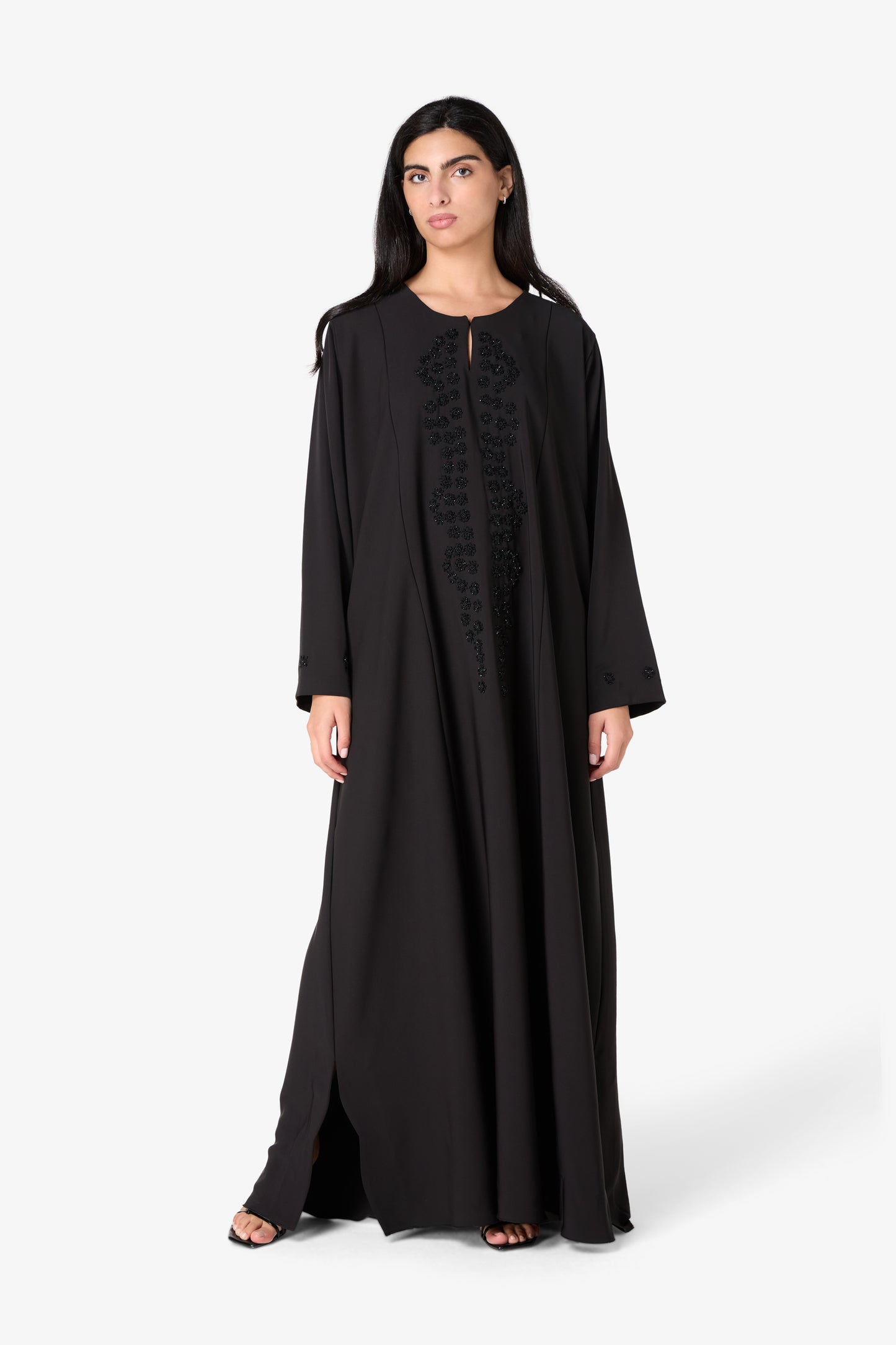 AMAALEEY | Beaded Neckline Black Abaya