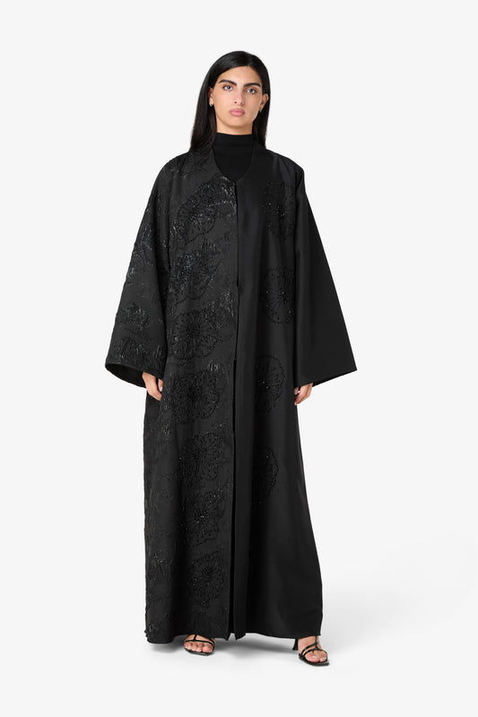 Onyx Bloom Textured Jacquard Abaya