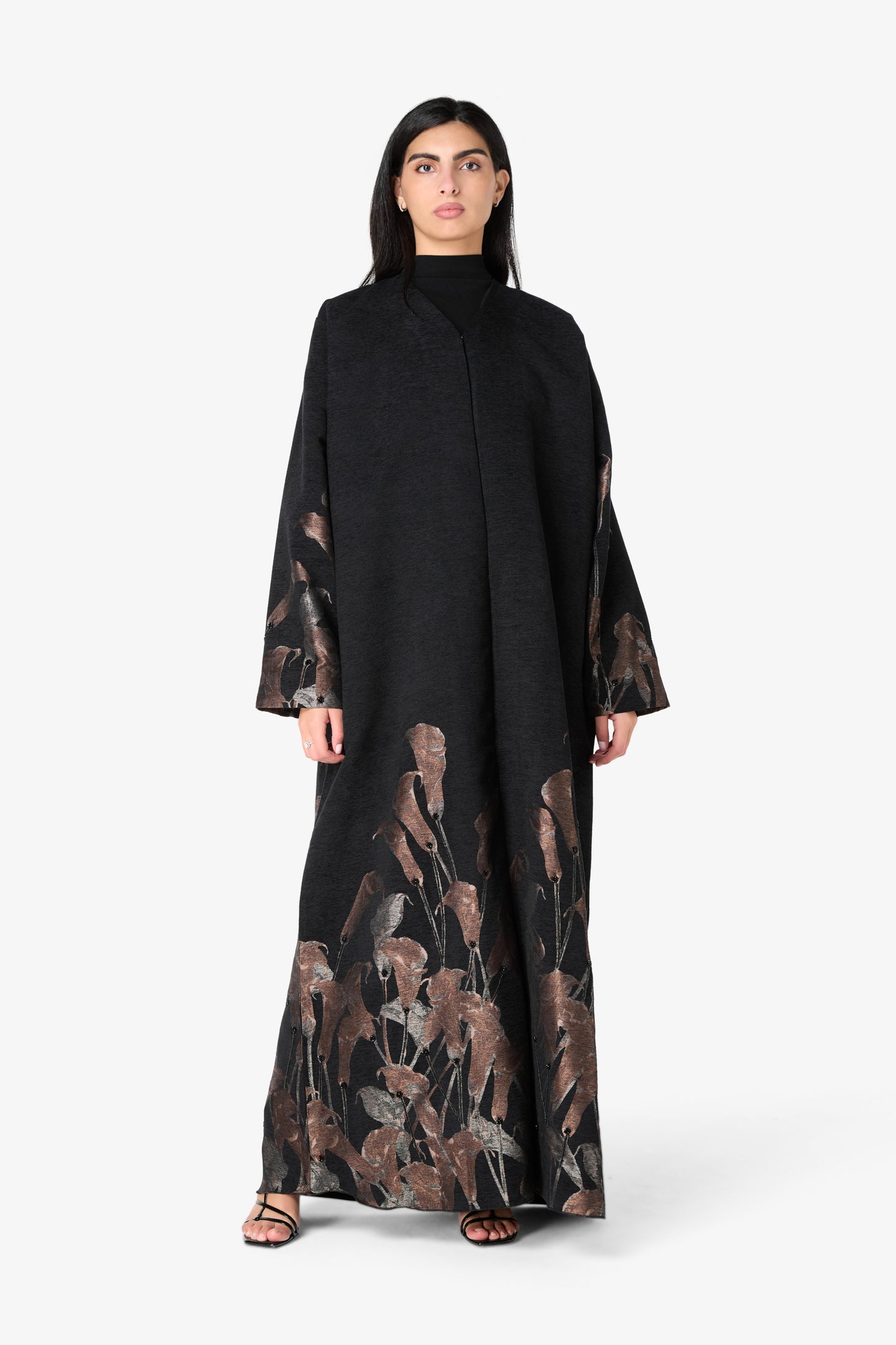 AMAALEEY | Bronze Floral Patterned Abaya
