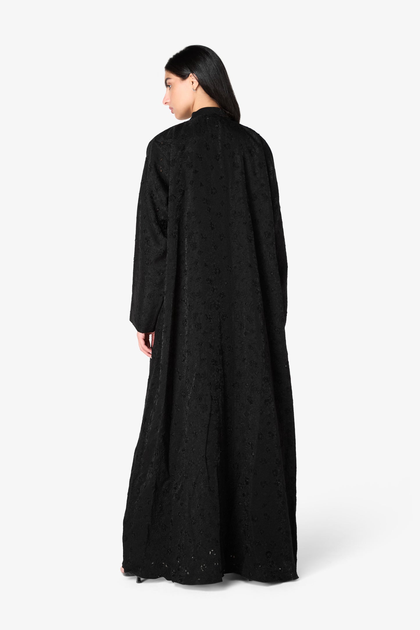 AMAALEEY | Black Textured Floral Embroidered Abaya