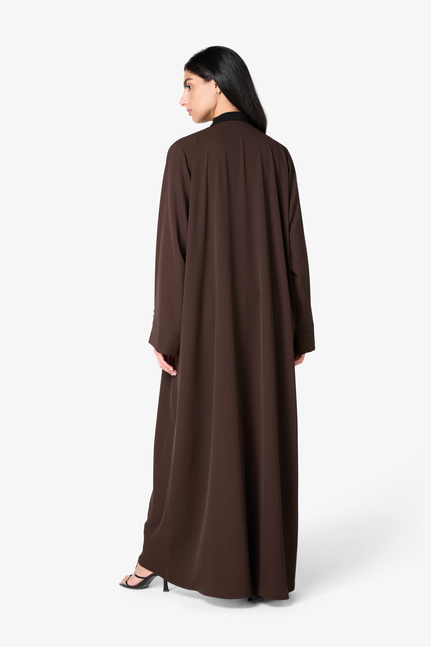 AMAALEEY | Dark Brown Beaded Open Abaya