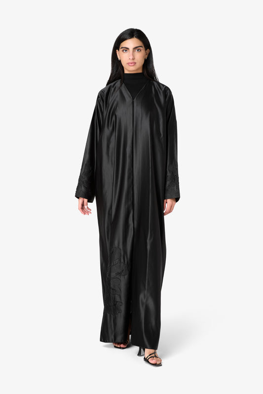 AMAALEEY | Minimalist Black Shiny Abaya