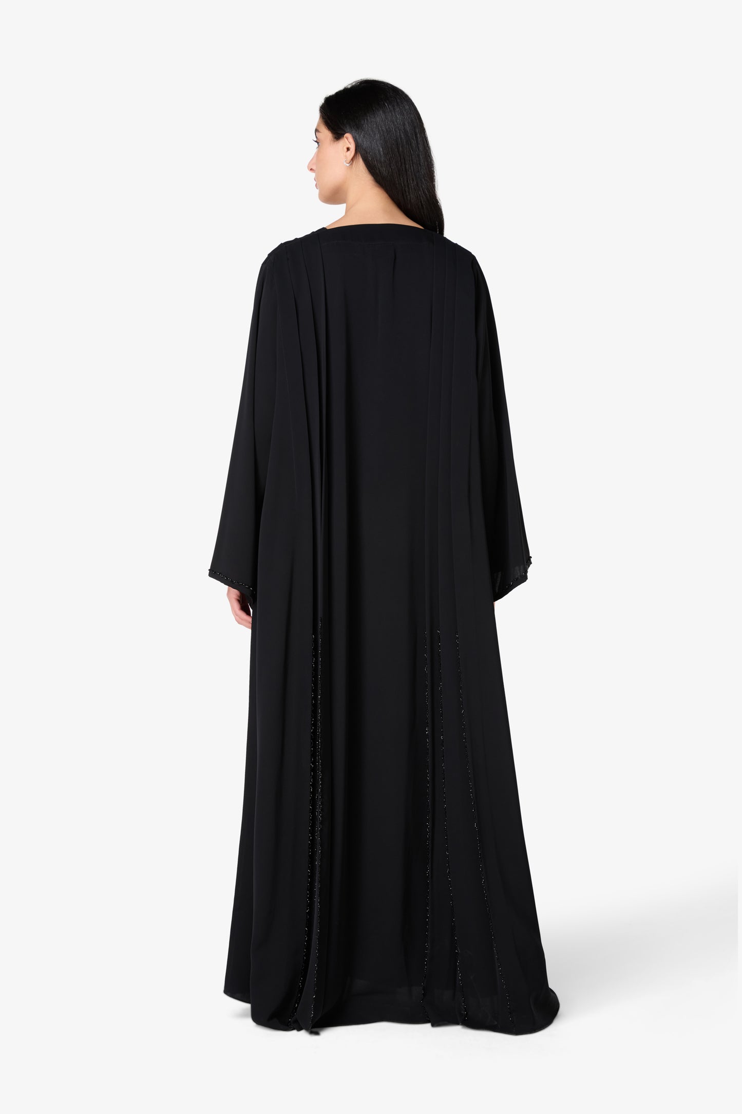 AMAALEEY | Modern Black Abaya with Vertical Details