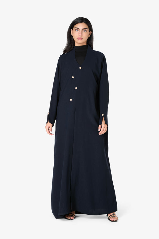 AMAALEEY | Navy Blue Gold Button Abaya