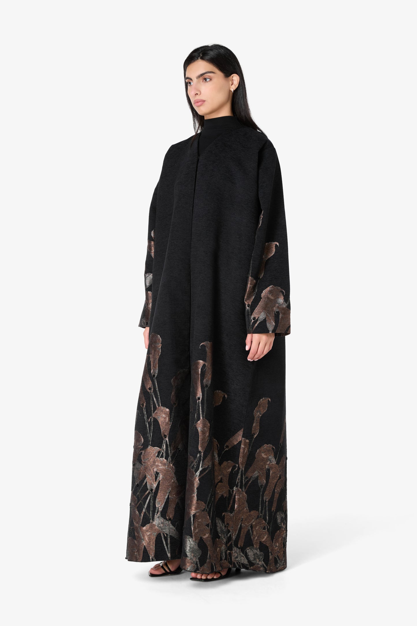AMAALEEY | Bronze Floral Patterned Abaya