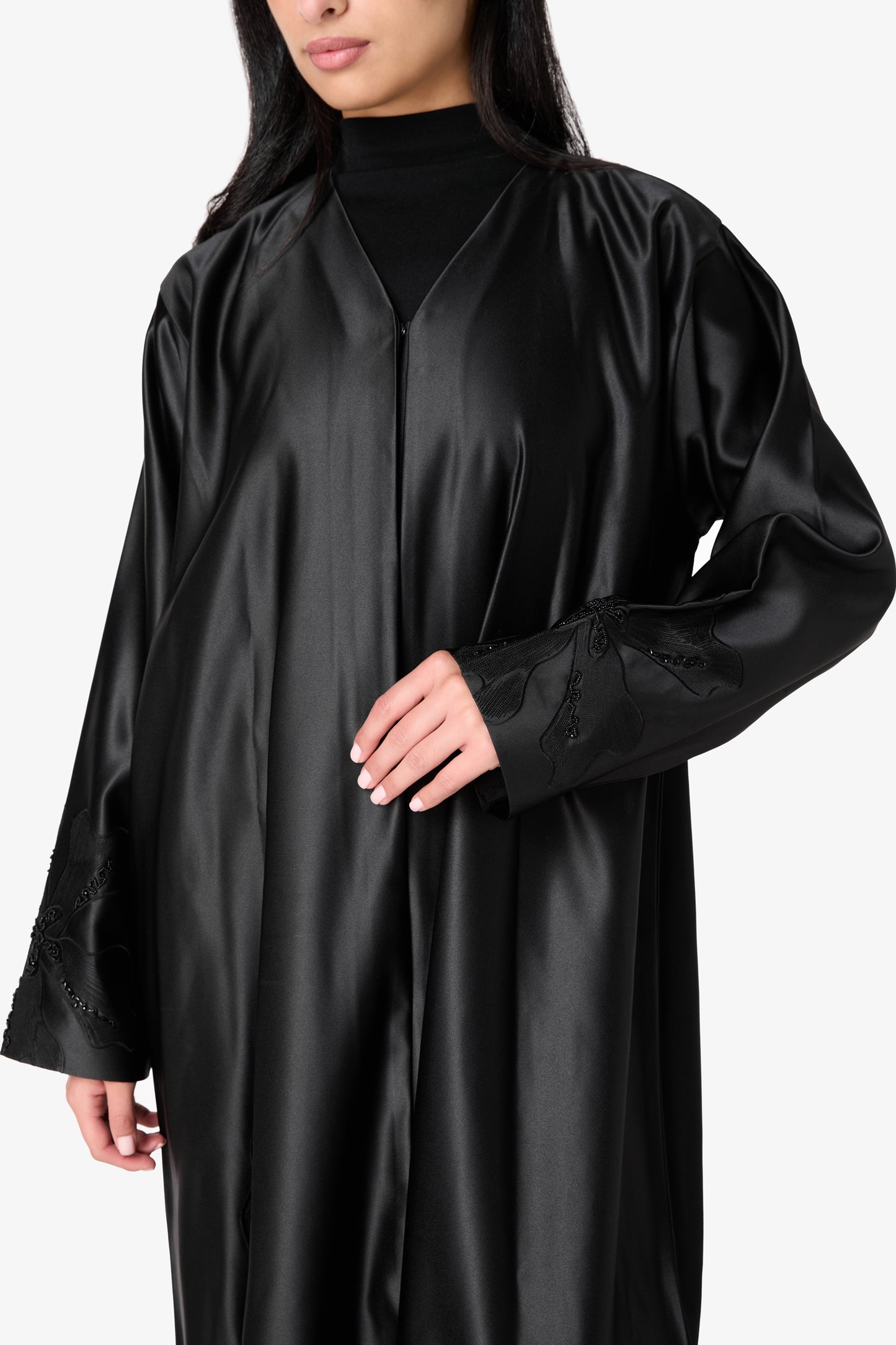 AMAALEEY | Minimalist Black Shiny Abaya