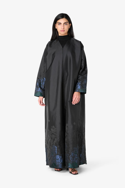 AMAALEEY | Three-Tone Floral Design Black Abaya