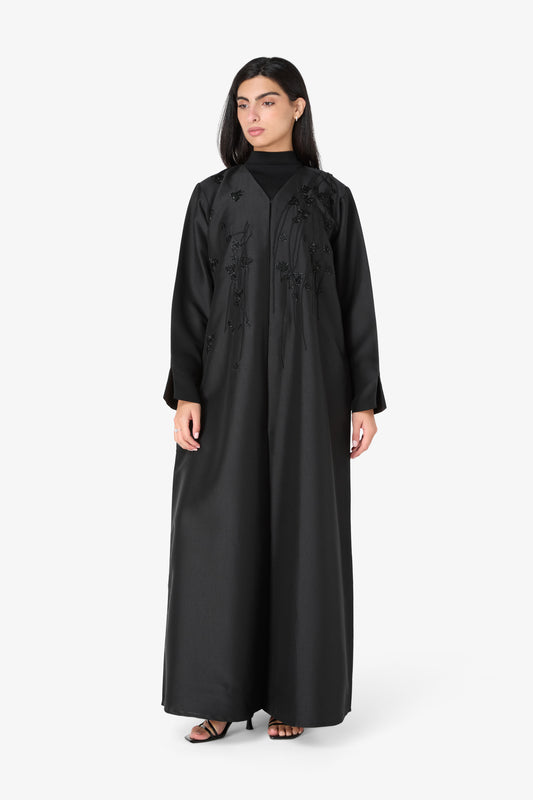 AMAALEEY | Black Floral Beaded Abaya