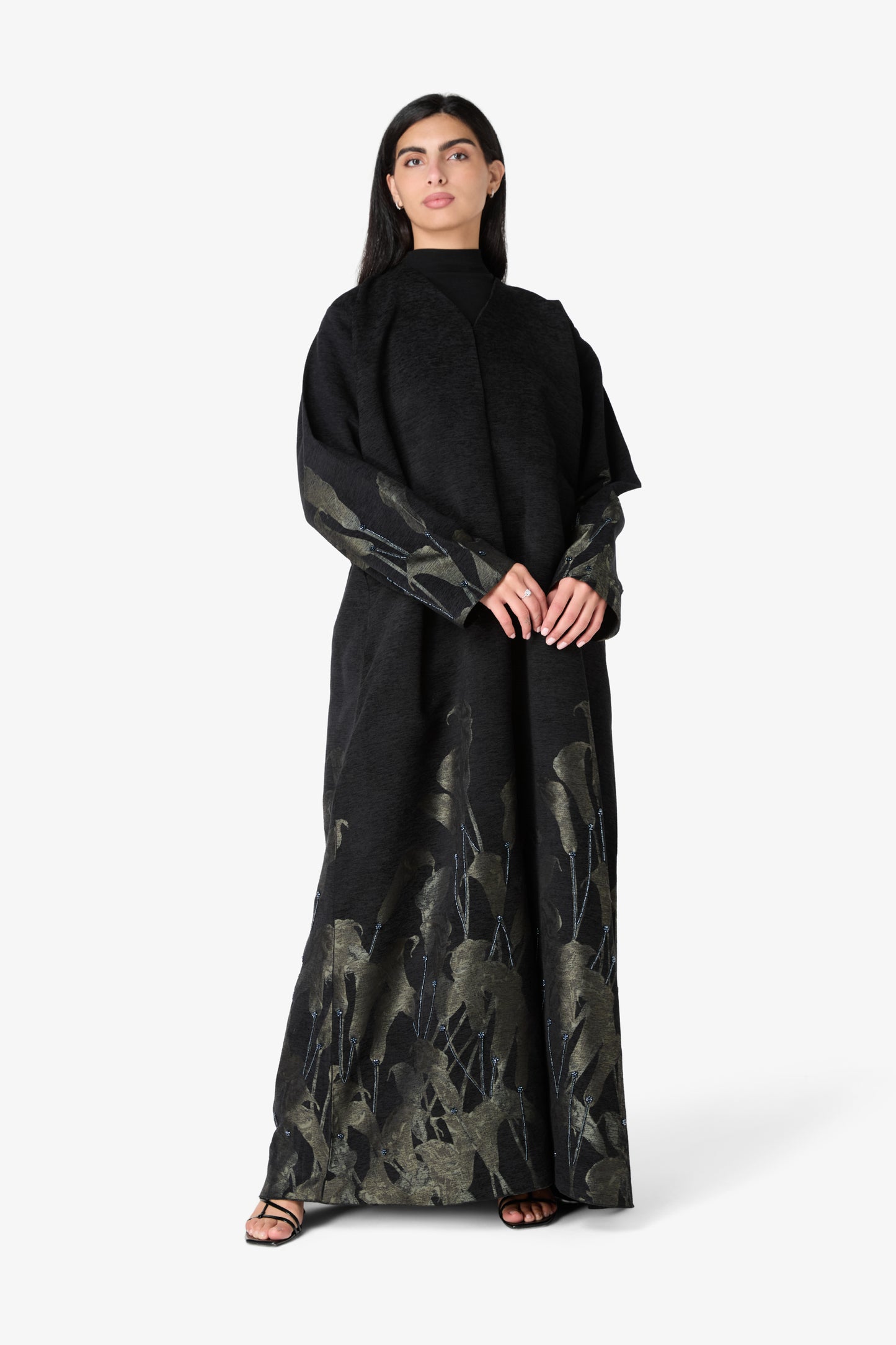 AMAALEEY | Olive Calla Lily Pattern Abaya